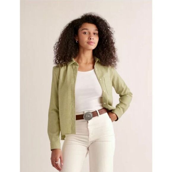 Green white plaid Pendleton button up box crop - Picture 1 of 9